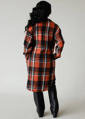 Rust, Black & Cream Plaid Long Flannel