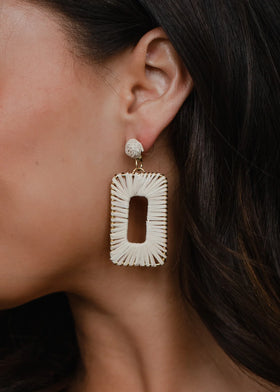 Cream wicker rectangle drop earrings