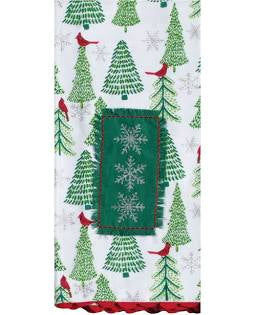 Snowflakes with Trees & Cardinals kitchen towel