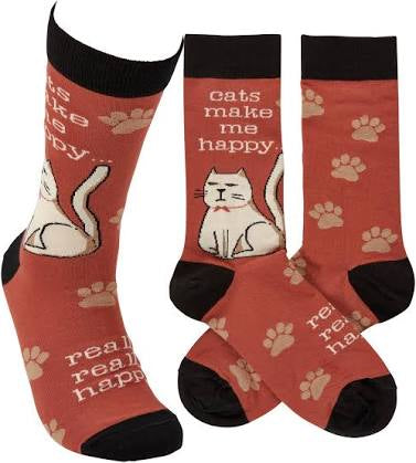 Cats make me happy - sock by Primitives by Kathy - Jilly's Socks 'n Such
