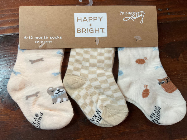 Pets - Happy & Bright set of 3 socks - age 6-12 months - Jilly's Socks 'n Such