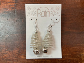 Silver or Green Bells Spiral Tree Christmas Earrings