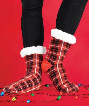 Two Left Feet Slipper Socks - Buffalo Plaid - Jilly's Socks 'n Such