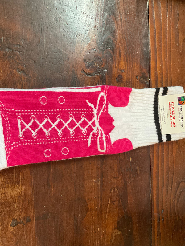 Women’s Slipper Socks - Pink Lace Sneakers - Jilly's Socks 'n Such