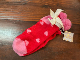 Plush Footie Slippers with Pompoms and Grippers