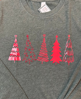 Contemporary Christmas Trees - Long sleeve sage t-shirts