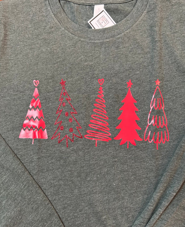 Contemporary Christmas Trees - Long sleeve sage t-shirts - Jilly's Socks 'n Such