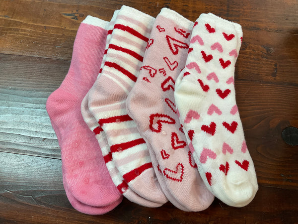 Pink, Red & White Fuzzy Socks with Grippers - Jilly's Socks 'n Such