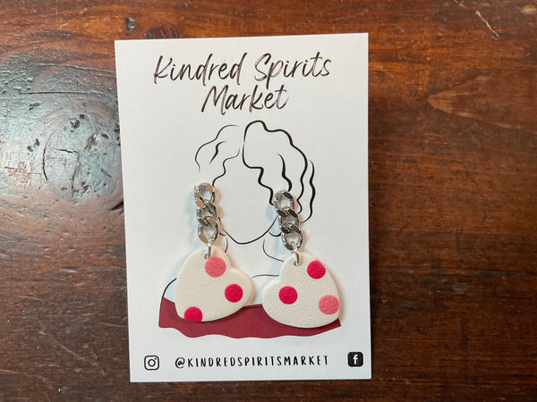 Kindred Spirits Market Earrings - White Hearts with Polka Dots - Jilly's Socks 'n Such