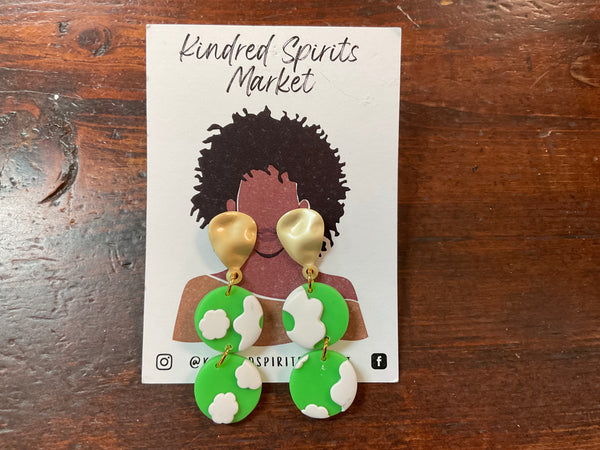 Kindred Spirits Market Earrings style 872 - green and white circles - Jilly's Socks 'n Such