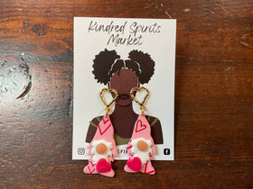 Kindred Spirits Market Earrings - pink heart gnome