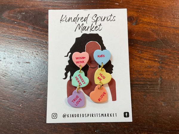 Kindred Spirits Market Earrings - Valentine Candy Hearts (3) - Jilly's Socks 'n Such