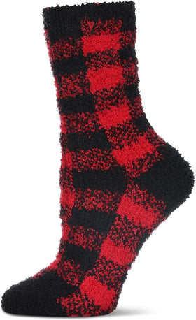 Women’s Red and Black Buffalo Plaid Fluffy Socks