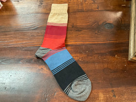 Men’s block stripe sock (tan, red, orange,blue, black & gray)