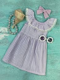 Lavender Stripes Babydoll Dress - Hair Bow Company - Jilly's Socks 'n Such
