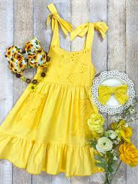 Yellow Shoulder Tie Sundress - Hair Bow Company - Jilly's Socks 'n Such