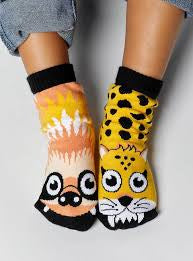 Pals Mismatched Kid’s Grip Socks - Sloth & Cheetah