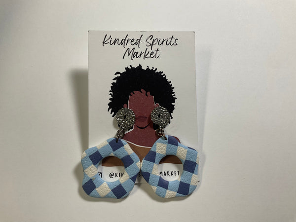 Kindred Spirits Market Earrings - blue checkers - 880 - Jilly's Socks 'n Such