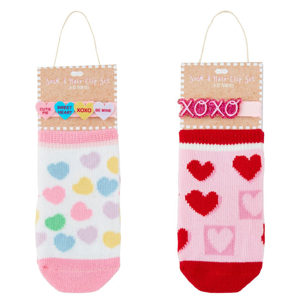 Candy Heart Sock and Hair Clip Set- 0-12 months