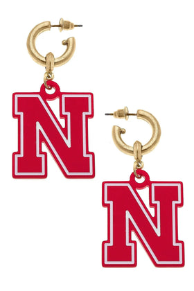 Nebraska Huskers Resin “N” Drop Hoop Earrings in Red