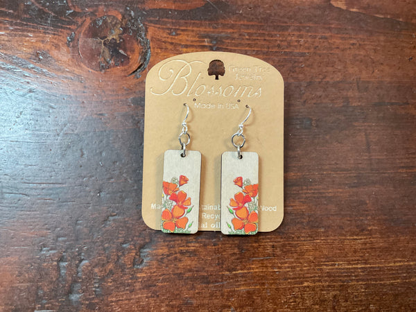 Poppy Flower Rectangle Earrings