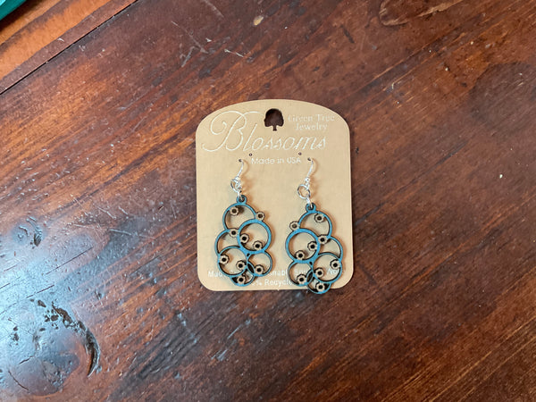 Blue Circles with Flowers Earrings