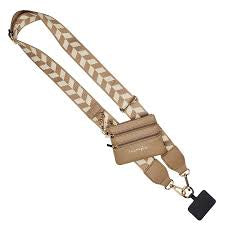 Clip and Go Phone Carrier with Pouch Brown Cream Chevron