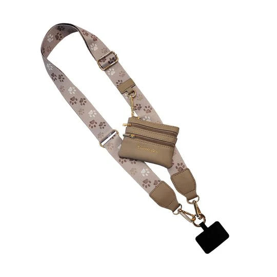 Clip and Go Phone Carrier with Pouch Taupe Paw Tracks