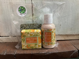 Greenwich Bay Trading Co Trio holiday wrapped soaps, lotions, and mini soap savers