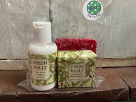 Greenwich Bay Trading Co Trio holiday wrapped soaps, lotions, and mini soap savers