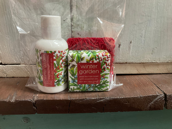 Greenwich Bay Trading Co Trio holiday wrapped soaps, lotions, and mini soap savers - Jilly's Socks 'n Such