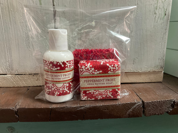 Greenwich Bay Trading Co Trio holiday wrapped soaps, lotions, and mini soap savers - Jilly's Socks 'n Such