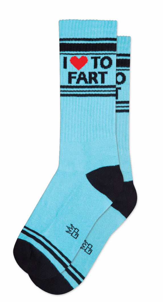 I ❤️ TO FART gym crew socks - Jilly's Socks 'n Such