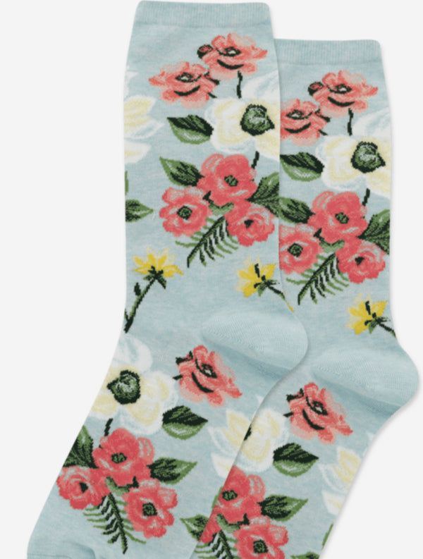 Women’s Spring Flowers Light Blue Socks - Jilly's Socks 'n Such