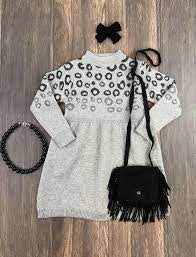 Grey Animal Print Sweater Dress for little girls - Hair Bow Company