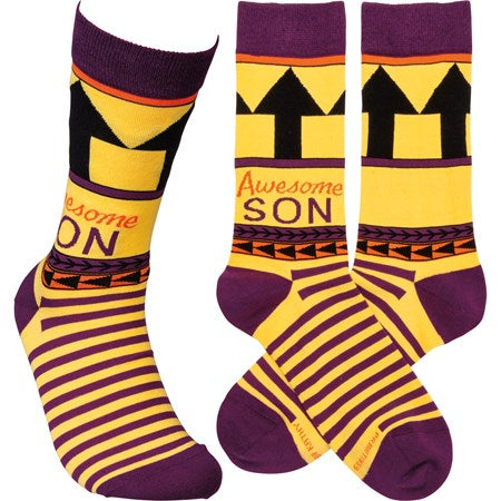 “Awesome Son” Socks - Primitives by Kathy - One Size - Jilly's Socks 'n Such