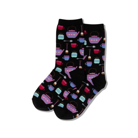 Women’s Colorful Tea Black Socks - Jilly's Socks 'n Such
