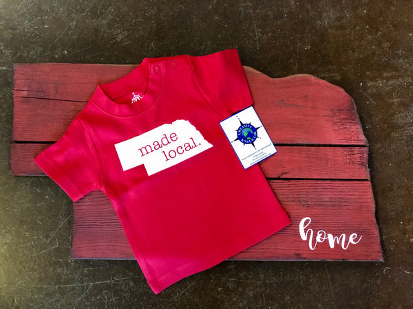 Kids - Red Nebraska “Made Local.” Short Sleeve Tee Shirt - Jilly's Socks 'n Such