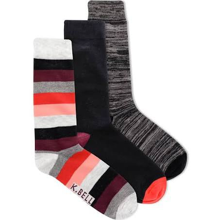 Kbell Men’s 3 pack, black and red - Jilly's Socks 'n Such