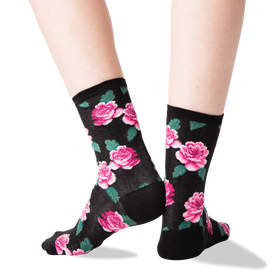 Women’s Pink Roses Black Socks