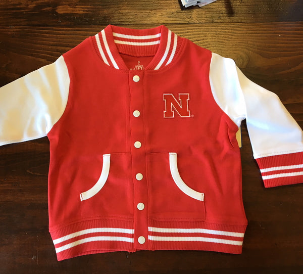Kids- Red Nebraska Varsity Jacket - Jilly's Socks 'n Such