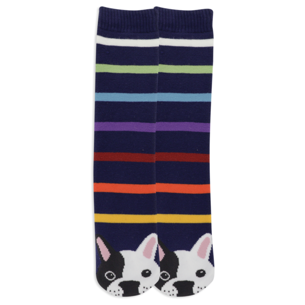 Women’s Slipper Socks - Stripe Pug - Jilly's Socks 'n Such