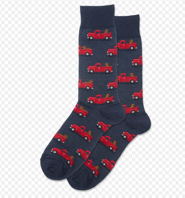 Mens Red Truck With Dog Socks - Jilly's Socks 'n Such