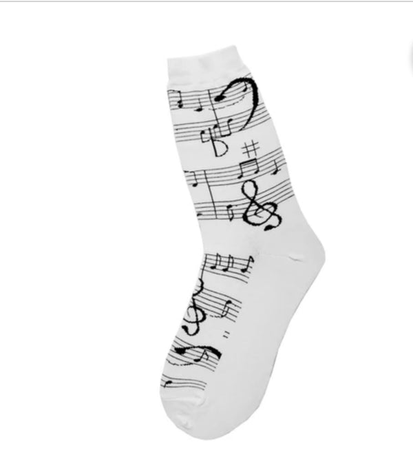 Women's White Black Music Note Socks - Jilly's Socks 'n Such