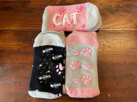 Women’s Pink Cat Fuzzy Gripper Socks