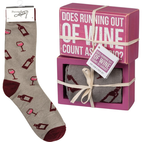 “Running Out Of Wine” - Box Sign and Sock Set - Jilly's Socks 'n Such