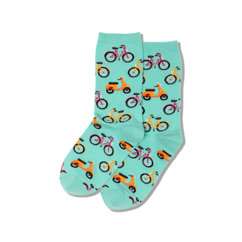 Women’s Scooter & Bikes Mint Socks - Jilly's Socks 'n Such