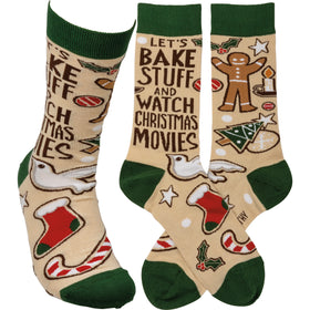 “Drink, Bake Stuff & Watch Christmas Movies” Socks - One Size