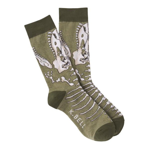 Men’s Green Dinosaur Bone Socks - Jilly's Socks 'n Such