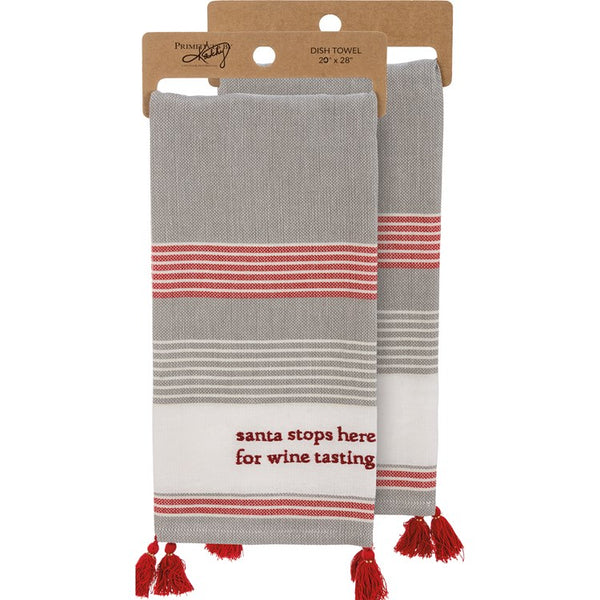 “Santa stops here for wine tasting” Kitchen Towel - Jilly's Socks 'n Such